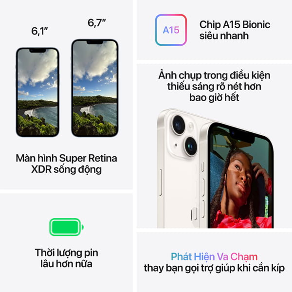 IPHONE 14 256GB CŨ 95%, CÒN MỚI 99% A+ ĐỦ MÀU BẢN QUỐC TẾ